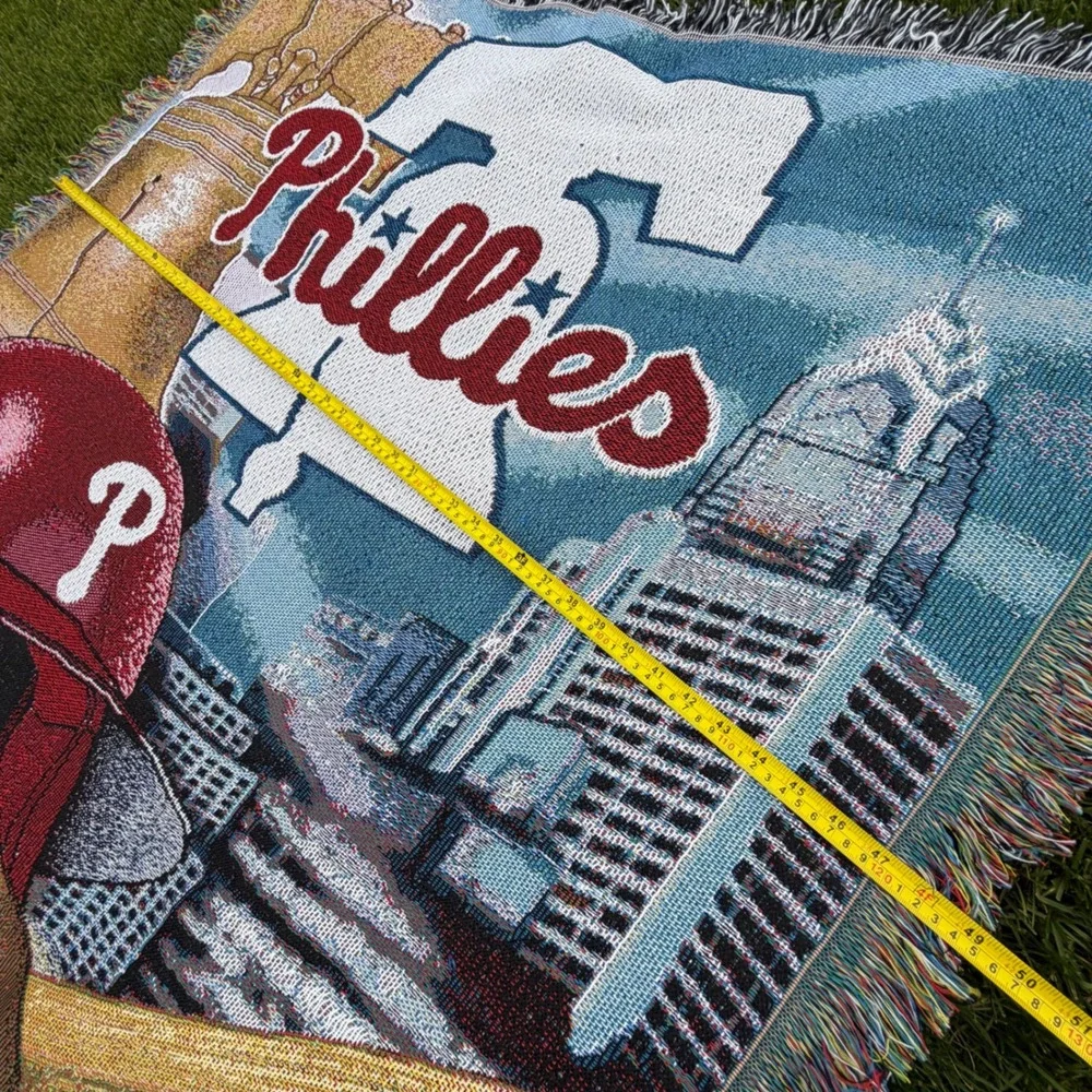 A- Philadelphia Phillies MLB Woven Tapestry Throw Blanket Liberty Bell 48x68